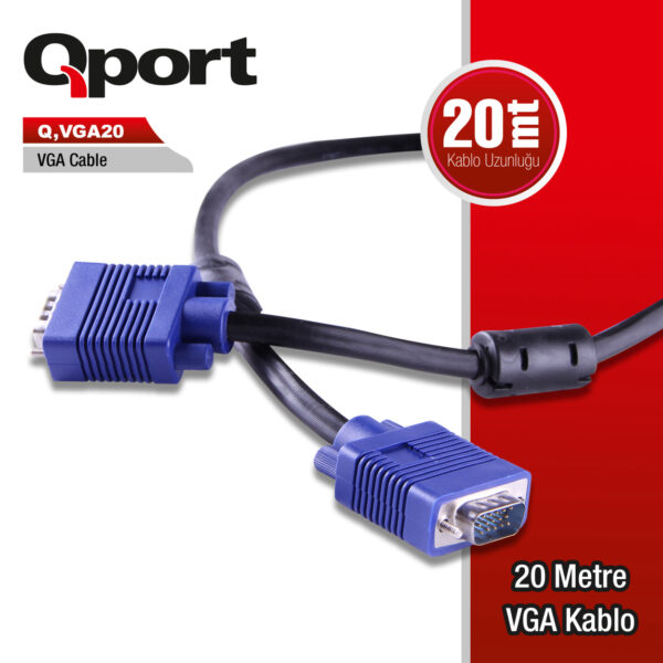 QPORT 20M 15 PİN FİTRELİ MONİTÖR / VGA KABLO (Q-VGA20)