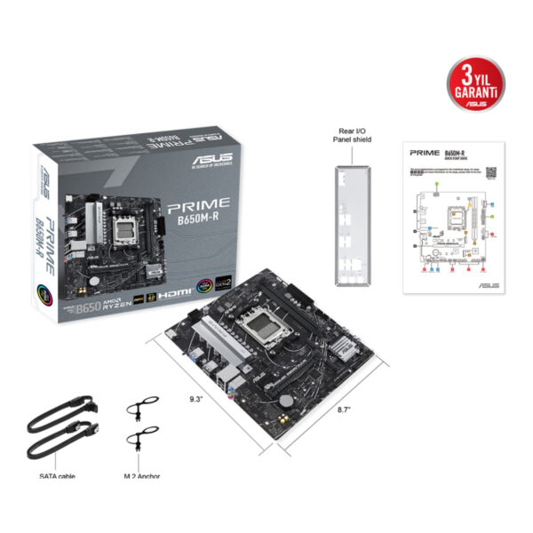 ASUS PRIME B650M-R AM5 DDR5 7200 HDMI 2xM2 AURA RGB 2.5GLAN mATX - Görsel 6