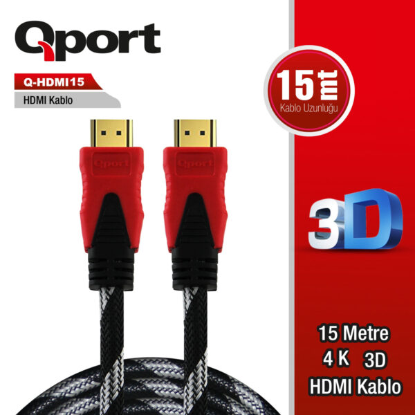 QPORT 15M ALTIN UÇLU HDMI KABLO 1.4V (Q-HDMI15) - Görsel 2