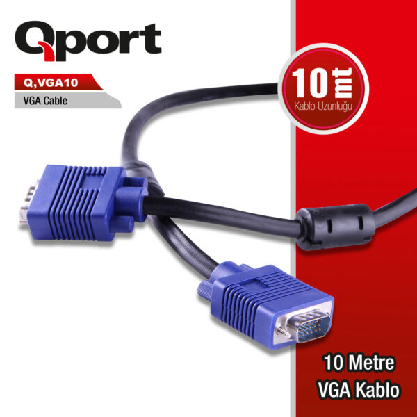 QPORT 10M 15 PİN FİTRELİ MONİTÖR / VGA KABLO (Q-VGA10)