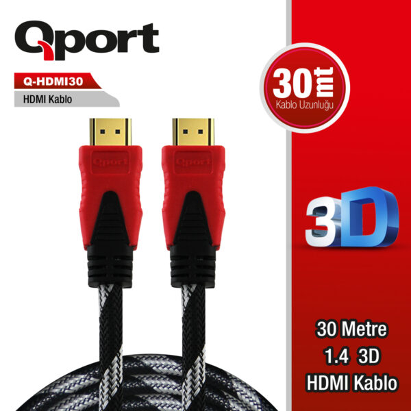 QPORT 30M ALTIN UÇLU HDMI KABLO 1.4V (Q-HDMI30) - Görsel 3