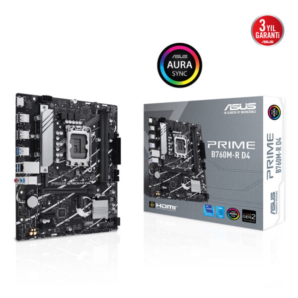 ASUS MB PRIME B760M-R D4 INTEL B760 LGA1700 DDR4 5333 HDMI 2x M2 USB3.2 AURA RG
