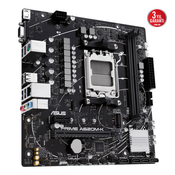 ASUS PRIME A620M-K AMD A620 AM5 DDR5 6400 HDMI VGA M2 USB3.2 AURA RGB mATX 96GB - Görsel 3