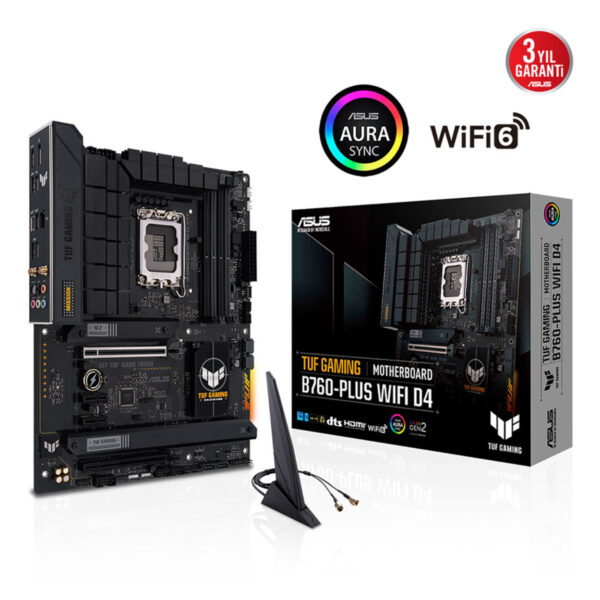 ASUS TUF GAMING B760-PLUS WIFI D4 Intel B760 LGA1700 DDR4 5333 DP HDMI 3x M2 USB - Görsel 2