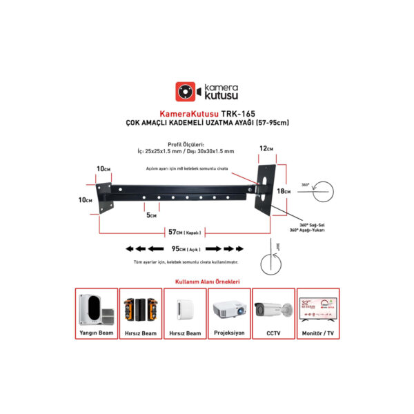 KameraKutusu TRK-165 Çok Amaçlı Kademeli Uzatma Ayağı. (57-100cm)