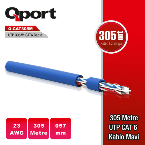 QPORT 305M UTP 23AWG 0,57MM NETWORK AĞ KABLOSU MAVİ (Q-CAT6M) - Görsel 2