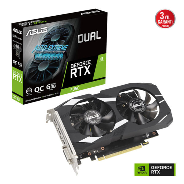 6 GB ASUS DUAL-RTX3050-O6G RTX 3050 GDDR6 96bit 1537MHz OC DVI HDMI DP EKRAN KAR - Görsel 3