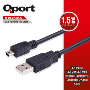 QPORT 1.5M 5PİN KAMERA USB 2.0 ŞARJ DATA KABLOSU (Q-USBKM1.5)