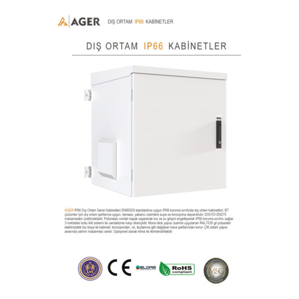 AGER Tek Cidar  16U W=600mm D=600mm 19'' IP66 Outdoor Duvar Tipi Kabinet - Görsel 2