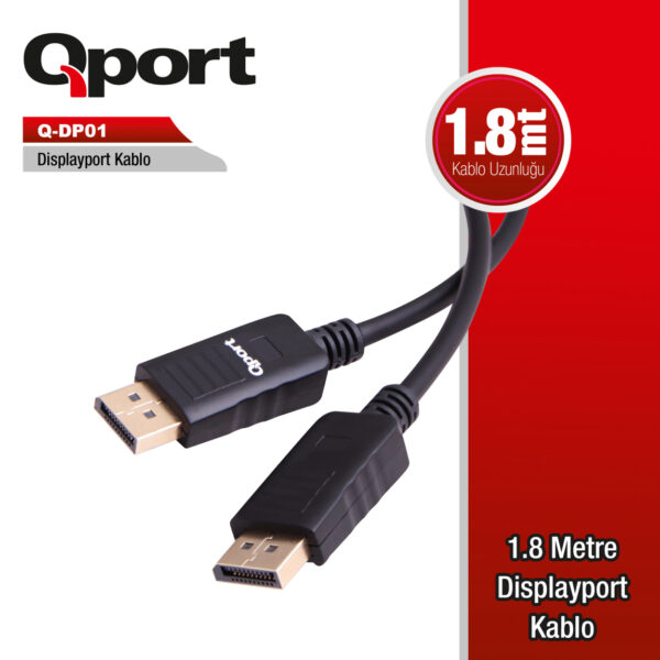 QPORT 1.8M DISPLAY KABLO 1.2V (YENİ VERSİYON EKRAN KARTLARI İLE UYUMLU) (Q-DP01) - Görsel 2
