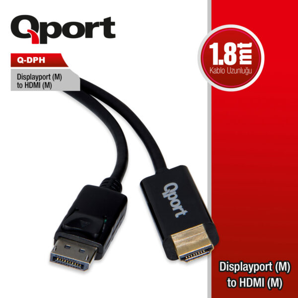 QPORT 1.8M DISPLAY PORT(M) TO HDMI(M) ÇEVİRİCİ KABLO (Q-DPH) - Görsel 3