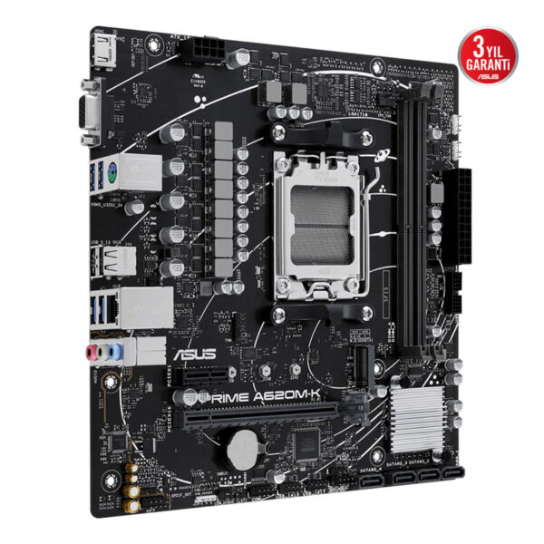 ASUS PRIME A620M-K AMD A620 AM5 DDR5 6400 HDMI VGA M2 USB3.2 AURA RGB mATX 96GB - Görsel 5
