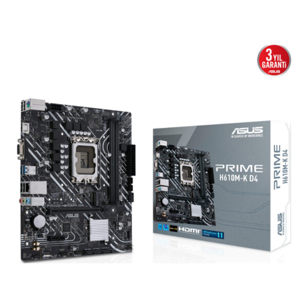 ASUS PRIME H610M-K D4 ARGB Intel H610 LGA1700 DDR4 3200 HDMI M2 USB3.2 AURA RGB - Görsel 2