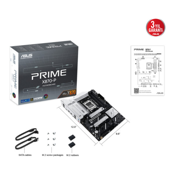 ASUS PRIME X870-P AMD X870 AM5 DDR5 8000 HDMI 2xUSB4 4x M2 USB3.2 AURA RGB 2.5Gb - Görsel 7
