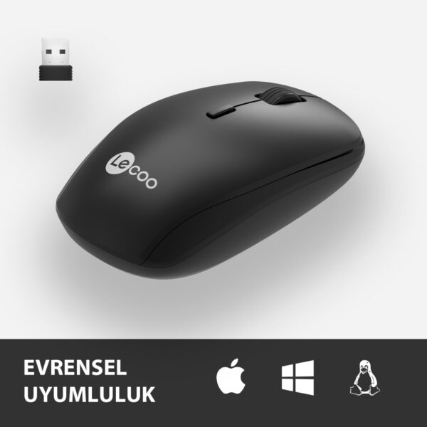 LENOVO LECOO WS203 SİYAH KABLOSUZ 2400DPI 4 TUŞLU OPTİK MOUSE - Görsel 2