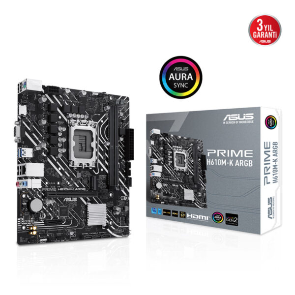 ASUS PRIME H610M-K ARGB LGA1700 DDR5 5600MHz M.2 HDMI mATX Anakart - Görsel 5