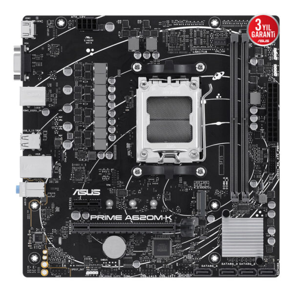 ASUS PRIME A620M-K AMD A620 AM5 DDR5 6400 HDMI VGA M2 USB3.2 AURA RGB mATX 96GB - Görsel 7