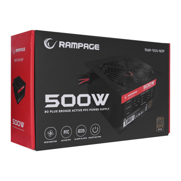 RAMPAGE RMP-500-80P 500W 80 PLUS 12cm Fan A ktif PFC Power Supply - Görsel 4