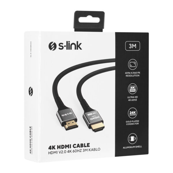S-LINK SLX-HD4K03 19+1 HDMI to HDMI 3m Metal v2.0 4K (4096*2160) 60Hz Kablo - Görsel 4