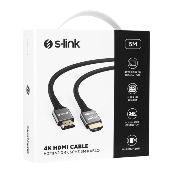 S-LINK SLX-HD4K05 19+1 HDMI to HDMI 5m Metal v2.0 4K (4096*2160) 60Hz Kablo - Görsel 3