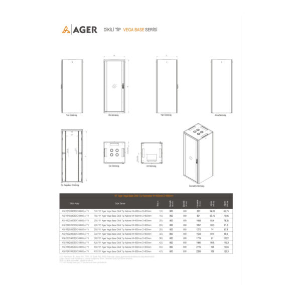 AGER Vega Base 26U W=800mm D=800mm 19''  Dikili Tip Kabinet - Görsel 3