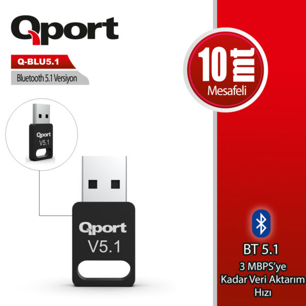 QPORT BLUETOOTH 5.1 DONGLE ADAPTOR (Q-BLU5.1) - Görsel 3