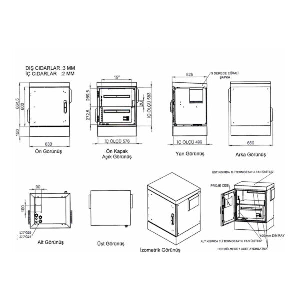 AGER KGYS YER TİPİ 600x525x600 ÇİFT CİDARLI OUTDOOR KABİNET+(1+1)FAN+D.MONTAJ