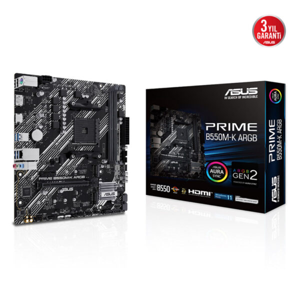 ASUS PRIME B550M-K ARGB AM4 DDR4 4866 DP HDMI Çift M2 USB3.2 AURA RGB mATX - Görsel 3
