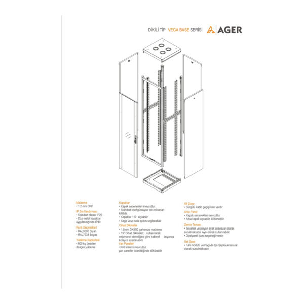 AGER Vega Base 26U W=800mm D=800mm 19''  Dikili Tip Kabinet - Görsel 2