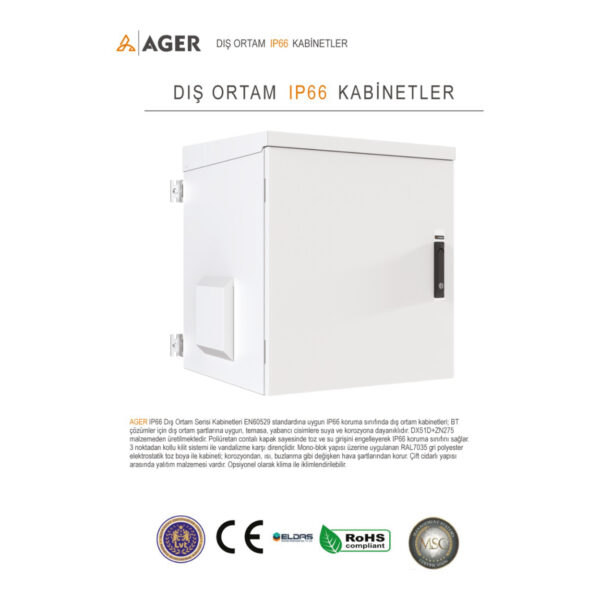 AGER Tek Cidar  24U W=600mm D=600mm 19'' IP66 Outdoor Duvar Tipi Kabinet - Görsel 2
