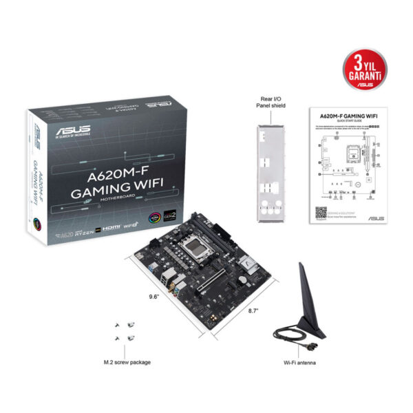 ASUS A620M-F GAMING WIFI AM5 DDR5 8000 HDMI 2xM2 WiFi6E+BT AURA RGB 2.5GLAN mATX - Görsel 5