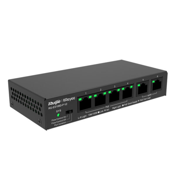RUIJIE REYEE RG-ES106D-P 4FE Port 54W Poe, 2xFE Uplink Switch - Görsel 2