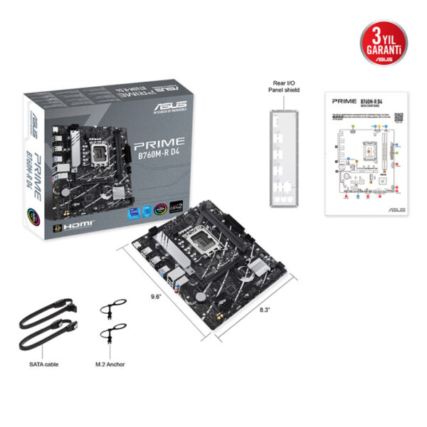 ASUS MB PRIME B760M-R D4 INTEL B760 LGA1700 DDR4 5333 HDMI 2x M2 USB3.2 AURA RG - Görsel 3