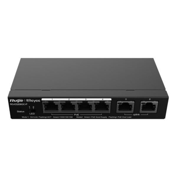 RUIJIE REYEE RG-ES206GC-P 4GE Port 54W PoE+, 2GE Uplink Yönetilebilir Switch - Görsel 2