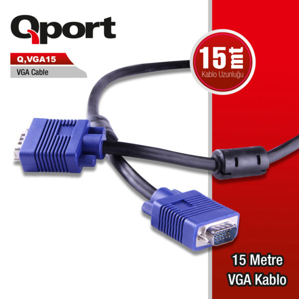 QPORT 15M 15 PİN FİTRELİ MONİTÖR / VGA KABLO (Q-VGA15) - Görsel 2