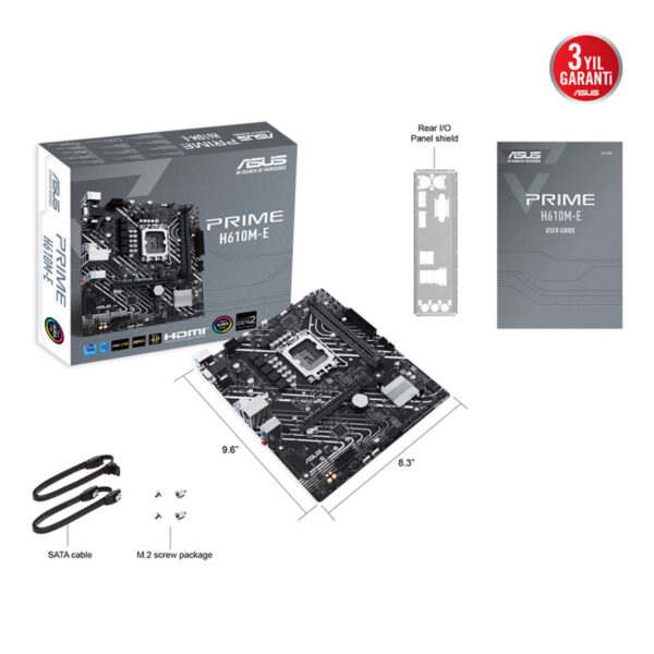 ASUS PRIME H610M-E-CSM DDR5 Intel H610 LGA1700 5600 DP HDMI VGA Çift M2 USB3.2 A - Görsel 4
