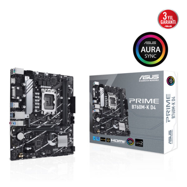 ASUS PRIME B760M-K D4 Intel B760 LGA1700 DDR4 5333 HDMI VGA 2x M2 USB3.2 AURA RG - Görsel 5