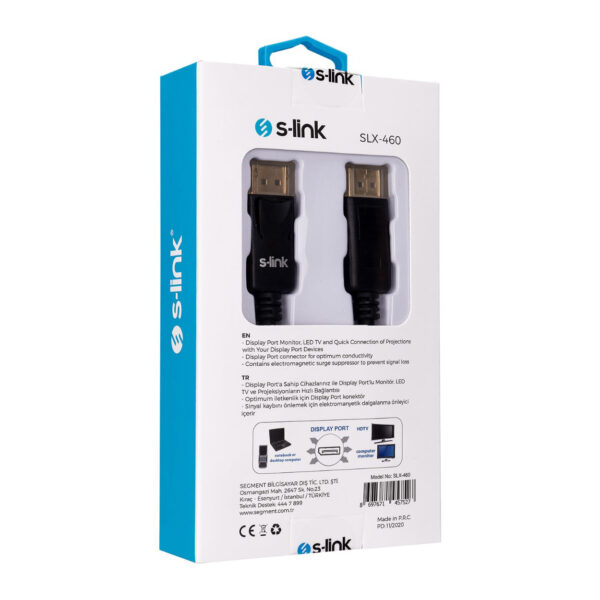 S-LINK SLX-460 1.5m 4k Display Port M/M Kablo - Görsel 2