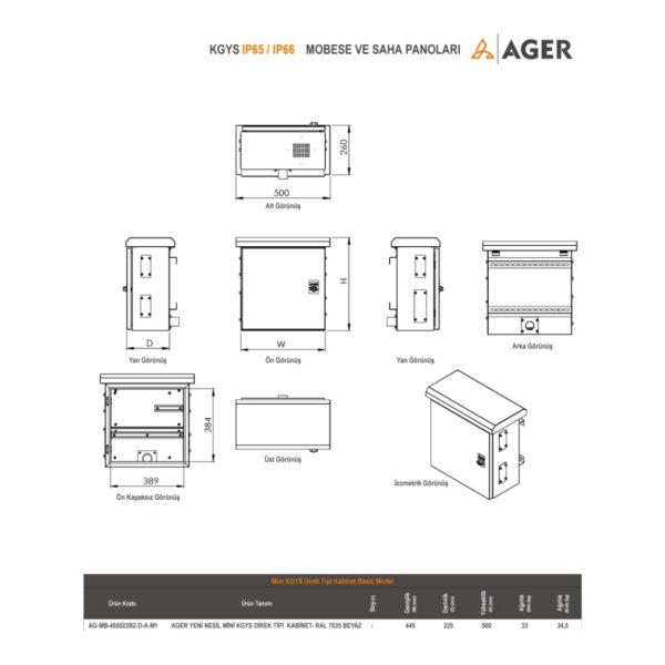 AGER MİNİMOBESE 445x225x500 ÇİFT CİDARLI OUTDOOR KABİNET+FAN+DİREK MONTAJ KİTİ - Görsel 3