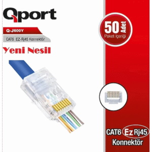 QPORT CAT6 (50Lİ PAKET) EZ-RJ45 YENİ NESİL KONNEKTÖR (Q-J600Y)