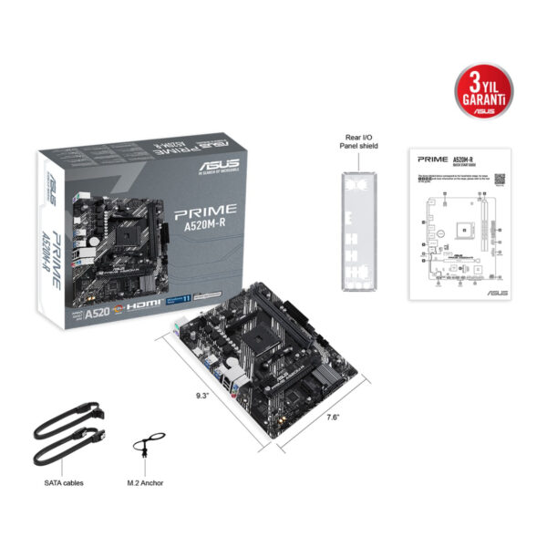 ASUS PRIME A520M-R AMD A520 AM4 DDR4 5100 HDMI M2 USB3.2 mATX - Görsel 4