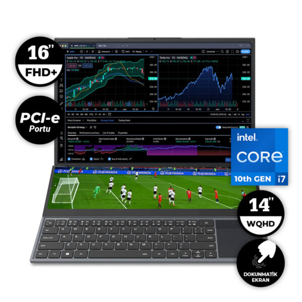 QUADRO Diamond Duo DS1630 Dual 16"+14" i7-10850H 16GB 512SSD FDOS - Görsel 6