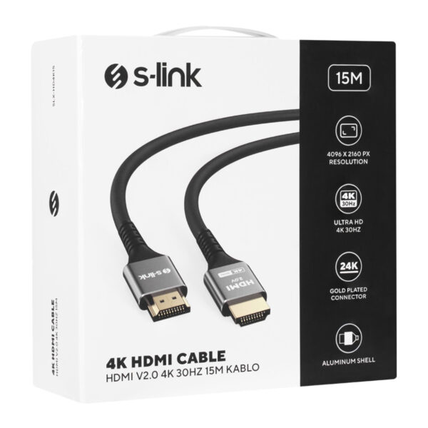 S-LINK SLX-HD4K15 19+1 HDMI to HDMI 15m Metal v2.0 4K (4096*2160) 30Hz Kablo - Görsel 3