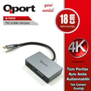 QPORT TYPEC TO HDMI + VGA ÇEVİRİCİ (Q-THV2)