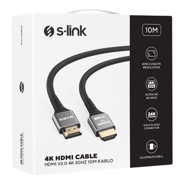 S-LINK SLX-HD4K10 19+1 HDMI to HDMI 10m Metal v2.0 4K (4096*2160) 30Hz Kablo - Görsel 3