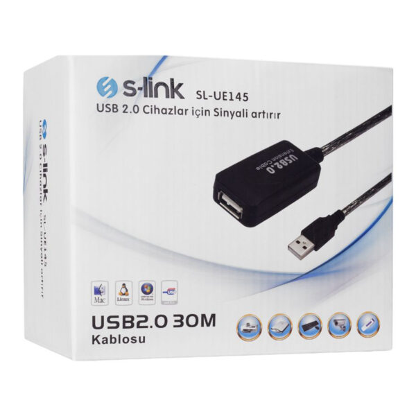 S-LINK SL-UE145 USB2.0 30m Şeffaf Uzatma Kablo - Görsel 3