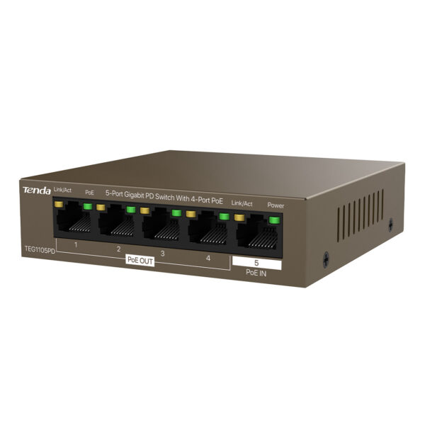 TENDA TEG1105PD 4GE PoE Port (30W), 1GE PoE-IN Aktarım Switch - Görsel 2