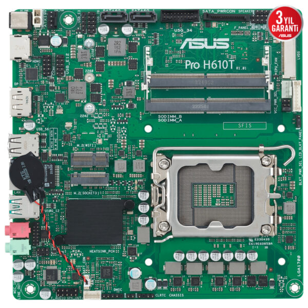 ASUS PRO H610T-CSM LGA1700 DDR5 5600 DP HDMI LVDS M2 USB3.2 Thin Mini ITX 7/24 - Görsel 5