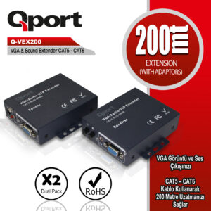 QPORT VGA EXTENDER CAT6 200M 2 Lİ PAKET (ADAPTÖR  DAHİL) (Q-VEX200)