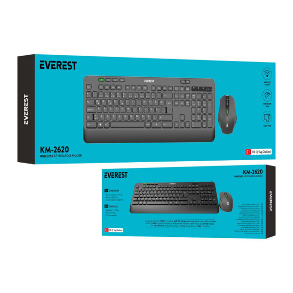 EVEREST KM-2620 USB Sessiz Switch Kablosuz Siyah Q Multimedia Klavye + Mouse - Görsel 3